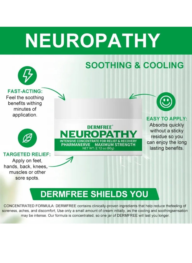 DERMFREE - 60g Neuropathy Pain Relief Cream Fast Acting Maximum Strength for Feet Hands Legs Muscles Joints Waist Includes Arnica Vitamin B6 Aloe Vera MSM Mild and All Natural Nerve Pain Relief Cream - Image 1