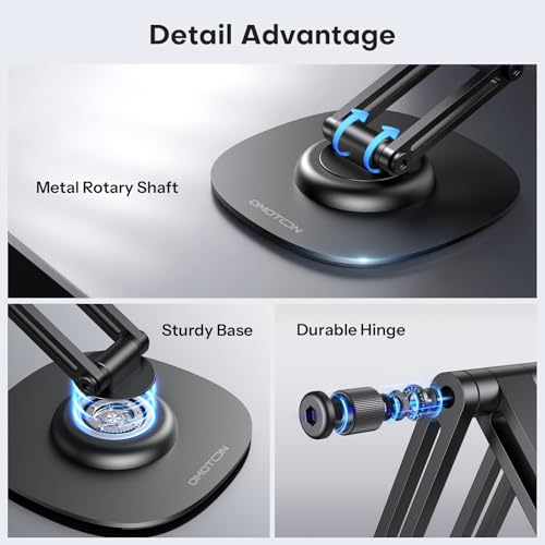 OMOTON 360°Rotating Magnetic Phone Stand for Desk, Adjustable Foldable Aluminum for MagSafe Cell Phone Stand Holder with Non-Slip Base, for iPhone 17/16/15/14 Pro Max Air/MagSafe Case- Black - Image 5