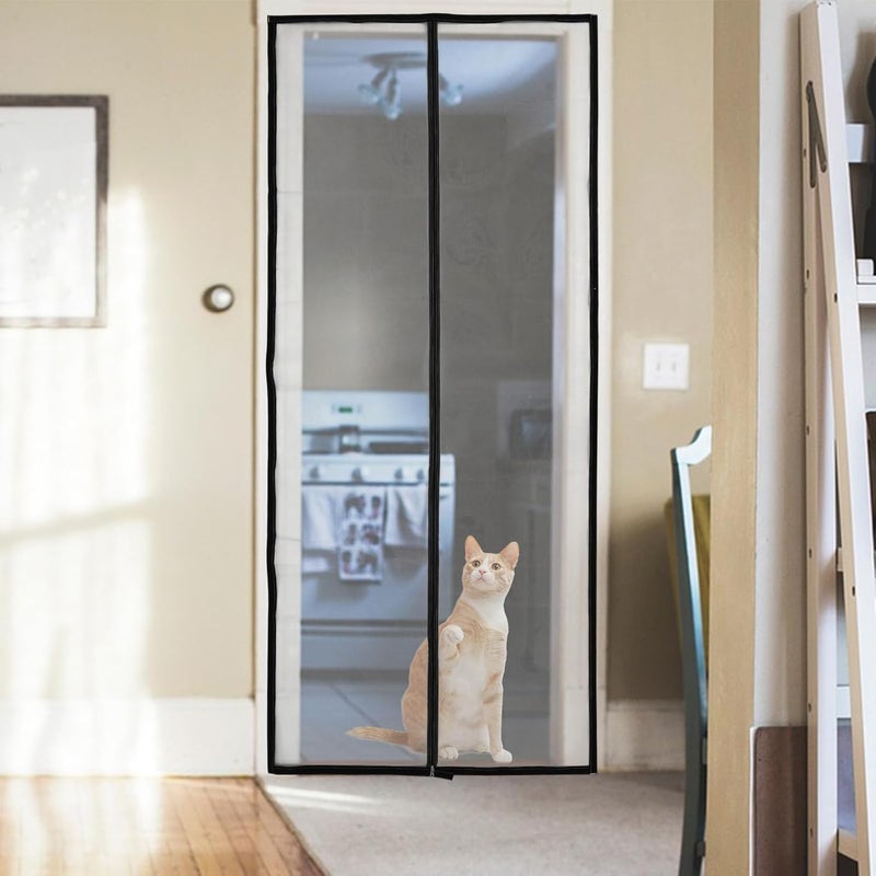 باب شبكي مقاوم للأحمال الثقيلة للحيوانات الأليفة، مزود بشريط زيبر وشاشة رمادية وحواف سوداء، بمقاس 90x200 سم، مناسب للحيوانات الصغيرة - Image 5