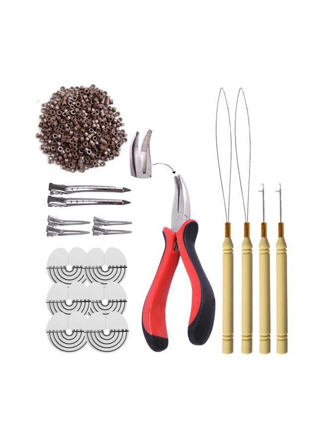 yantaisiyu 500pcs Micro Silicone Rings Beads Hair Extensions Kit I-tip Hair Pliers Micro Pulling Hook Needle Loop Threader and Micro Silicone Links (Brown)  - Image 1