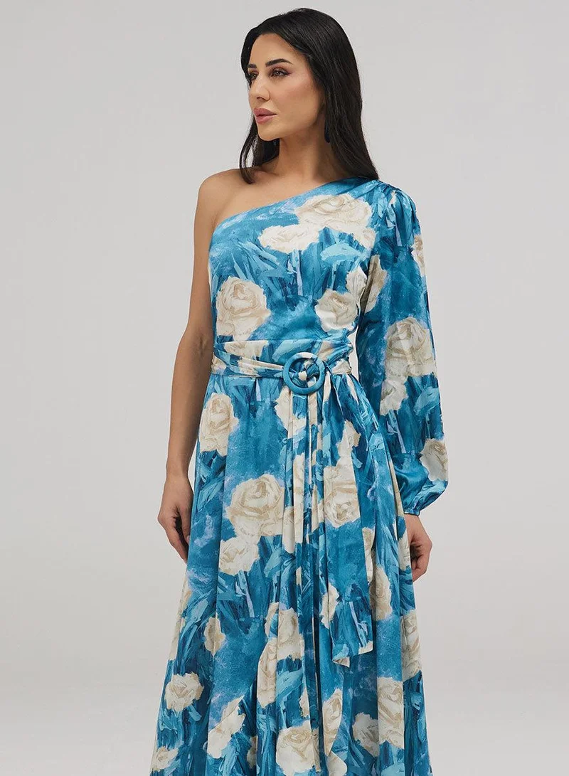 Zigzag  One Shoulder Printed Frill Dress for Women | Best Price UAE
