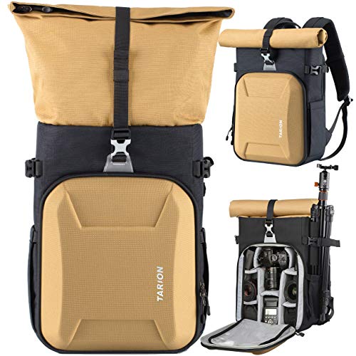 TARION Camera Backpack Canvas Camera Bag with Removable Laptop Compartment Waterproof Rain Cover Photography Backpack for DSLR SLR Mirrorless Cameras Video Camcorder Black - Image 1