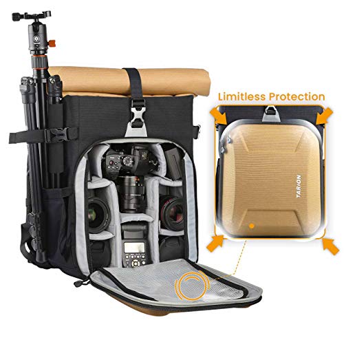 TARION Camera Backpack Canvas Camera Bag with Removable Laptop Compartment Waterproof Rain Cover Photography Backpack for DSLR SLR Mirrorless Cameras Video Camcorder Black - Image 2