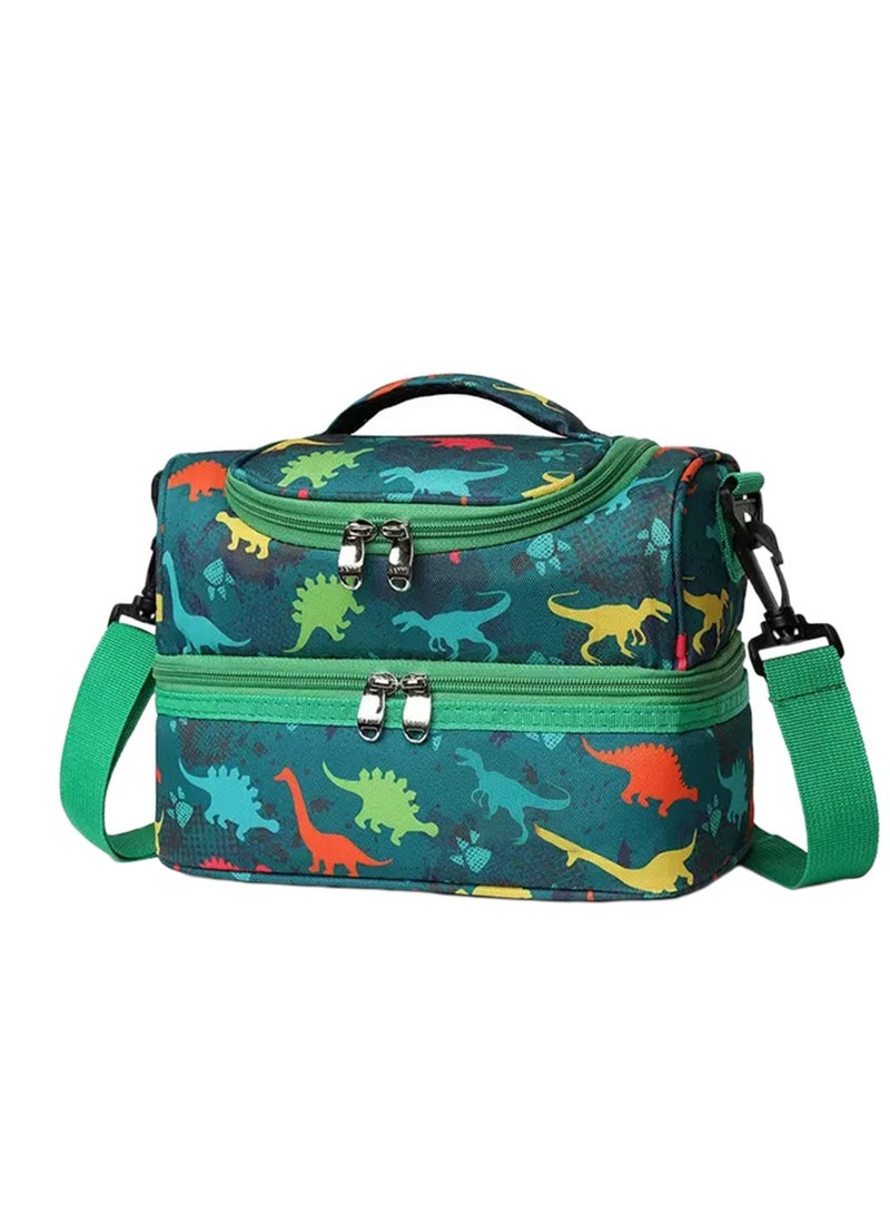 SänHahn Lunch Box Bag Kids, Insulated Two Compartments Cooler Bags Back to School for Boys, Girls, Toddler, Teen, Men, Women, Cute Travel Bag with Adjustable Shoulder Strap Lunch Bag for School, Daycare, Kindergarten, Picnic - Green Dinosaur - Image 1