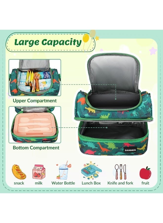 SänHahn Lunch Box Bag Kids, Insulated Two Compartments Cooler Bags Back to School for Boys, Girls, Toddler, Teen, Men, Women, Cute Travel Bag with Adjustable Shoulder Strap Lunch Bag for School, Daycare, Kindergarten, Picnic - Green Dinosaur - Image 5