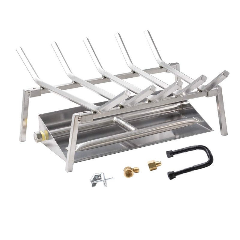 Skyflame Skyflame 18inch Fireplace Log Grate with Dual Burner Pan and Connection Kit for Natural Gas 304 Stainless Steel 