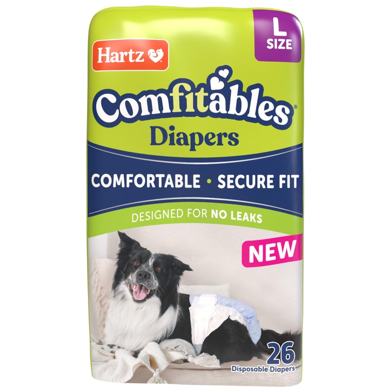 Hartz Comfitables Disposable Dog Diapers, Size Large 26 Count, Comfortable & Secure Fit, Easy to Put On, Super Absorbent Male and Female Diaper - Image 1