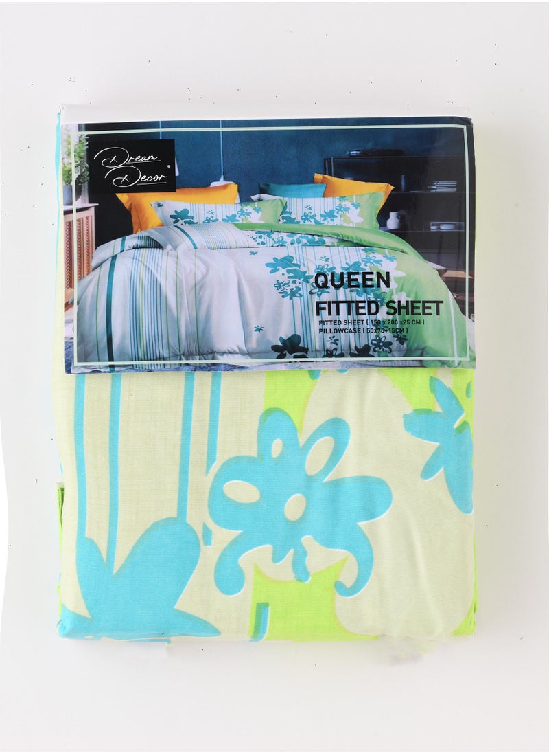 Dream Decor Soft and Durable Fitted Bed Sheet Set - 100% Polyester with 2 Pillow Case 150x200x25 cm Queen Size  - Image 2