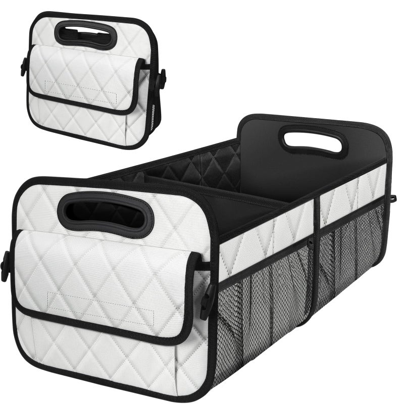 Deosk Trunk Organizer with 6 Pockets  Car Storage Accessory for SUVs Minivans and Trucks  50L Waterproof Polyester Medium Beige