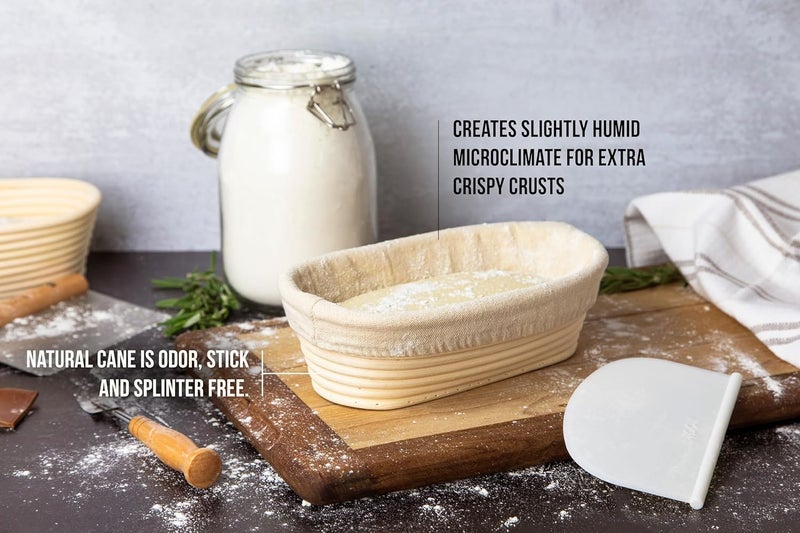 Kook Banneton Bread Proofing Set, Artisan Sourdough Bread Making Kit, 9.8 Inch Rattan Baskets and Liners, Metal & Plastic, Scrapers, Scoring Lame & Case, 4 Extra Blades, Set of 2, Oval - Image 4