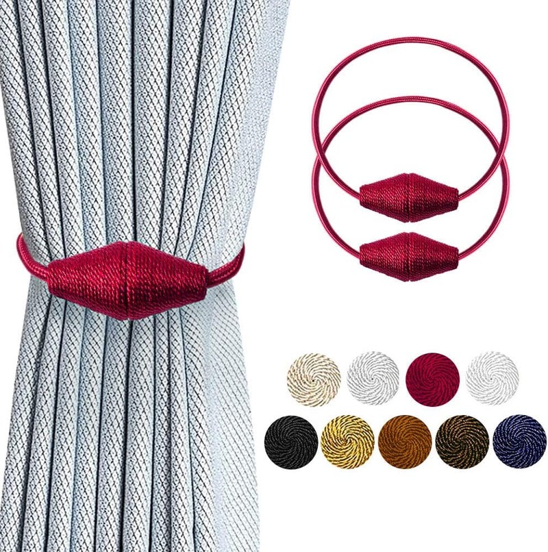 XDerlin Magnetic Curtain Tiebacks D Holdbacks VS Upgraded 16 Inch Decorrative Drapery Tie Backs for Home Office Blackout Sheer Curtains, 2PCS RED - Image 1