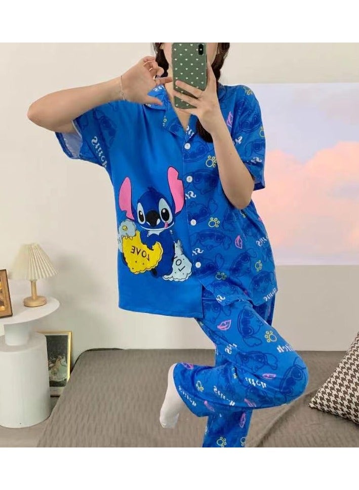 DubaiGallery طقم بيجاما نسائي من الحرير الساتان بأكمام قصيرة وزر للراحة