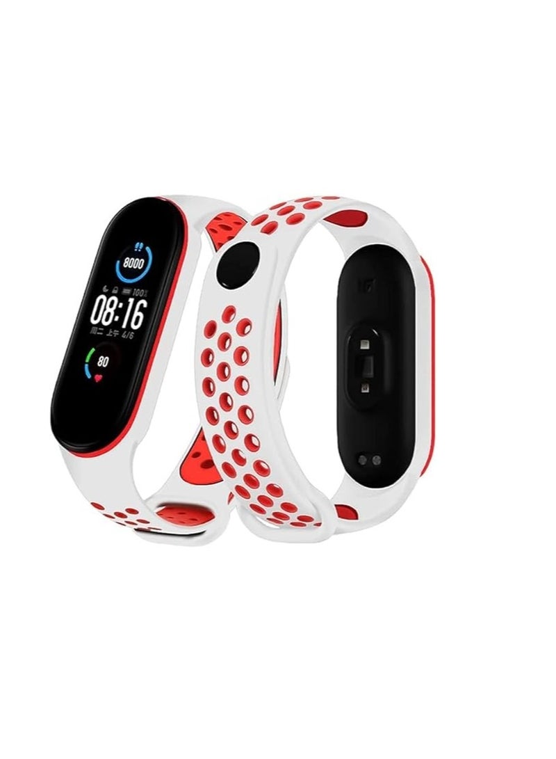 Strap Silicone Sport Band For Mi Band 7 / Mi Band 5 / Mi Band 6 Breathable Strap Replacement For M5 M6 Bracelet For Xiaomi MiBand 5 6 7 Smart Watch _ White & Red - Image 1