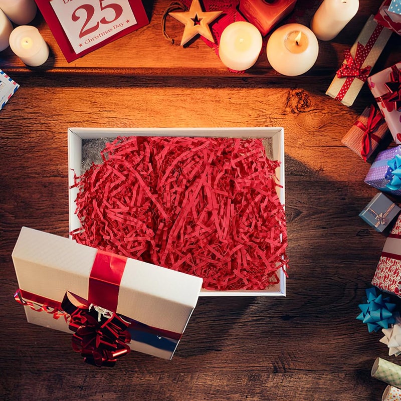 Healvian Red Crinkle Cut Shredded Paper Filler 200g Pack for Box and Basket Filling, Packaging Tissue Paper Shreds for Wine, Cosmetics, and Holiday Wrapping - Image 5