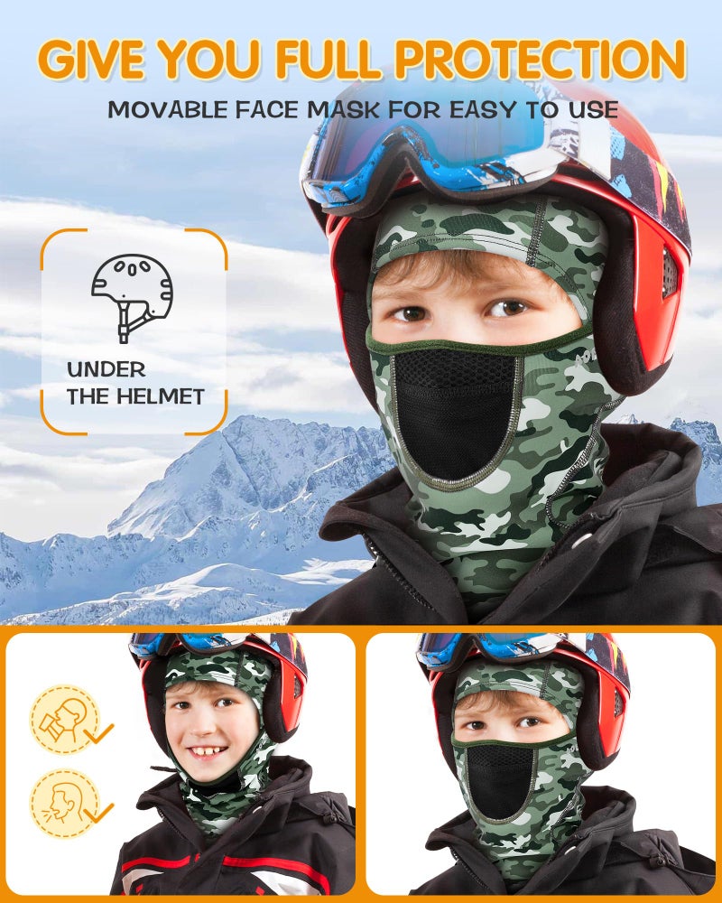 AOPREL Kids Balaclava Ski Mask with Breathable Holes, Windproof Fleece Full Face Mask for Cold Weather Boys Girls Green Camo - Image 4