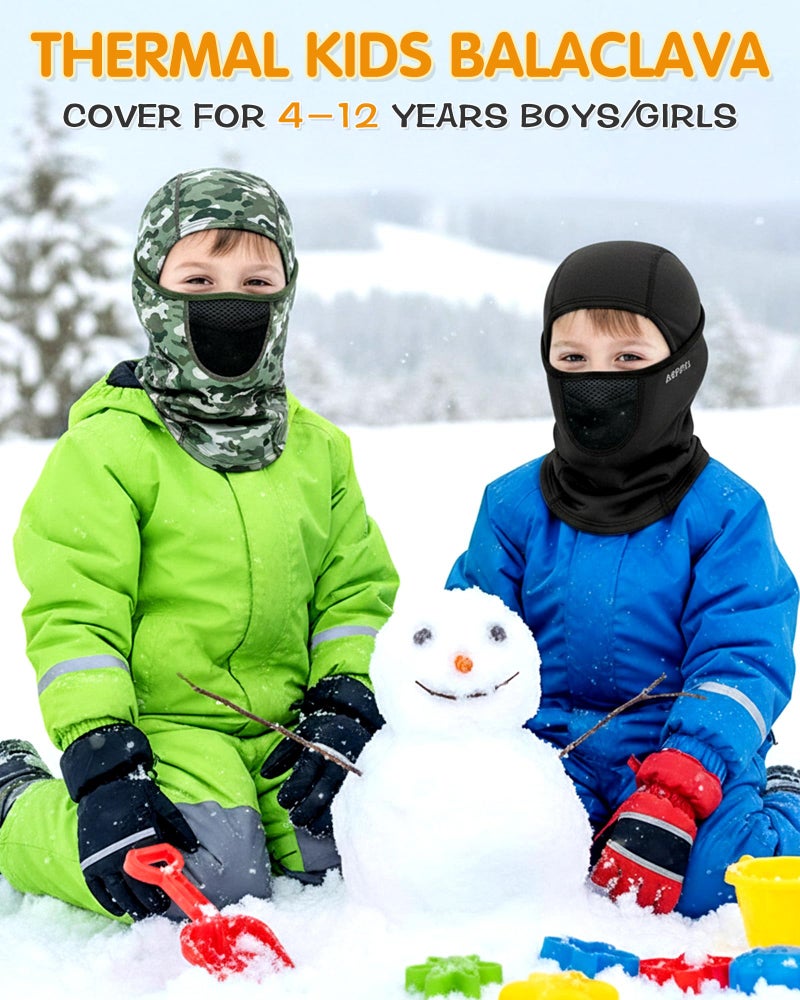 AOPREL Kids Balaclava Ski Mask with Breathable Holes, Windproof Fleece Full Face Mask for Cold Weather Boys Girls Green Camo - Image 5