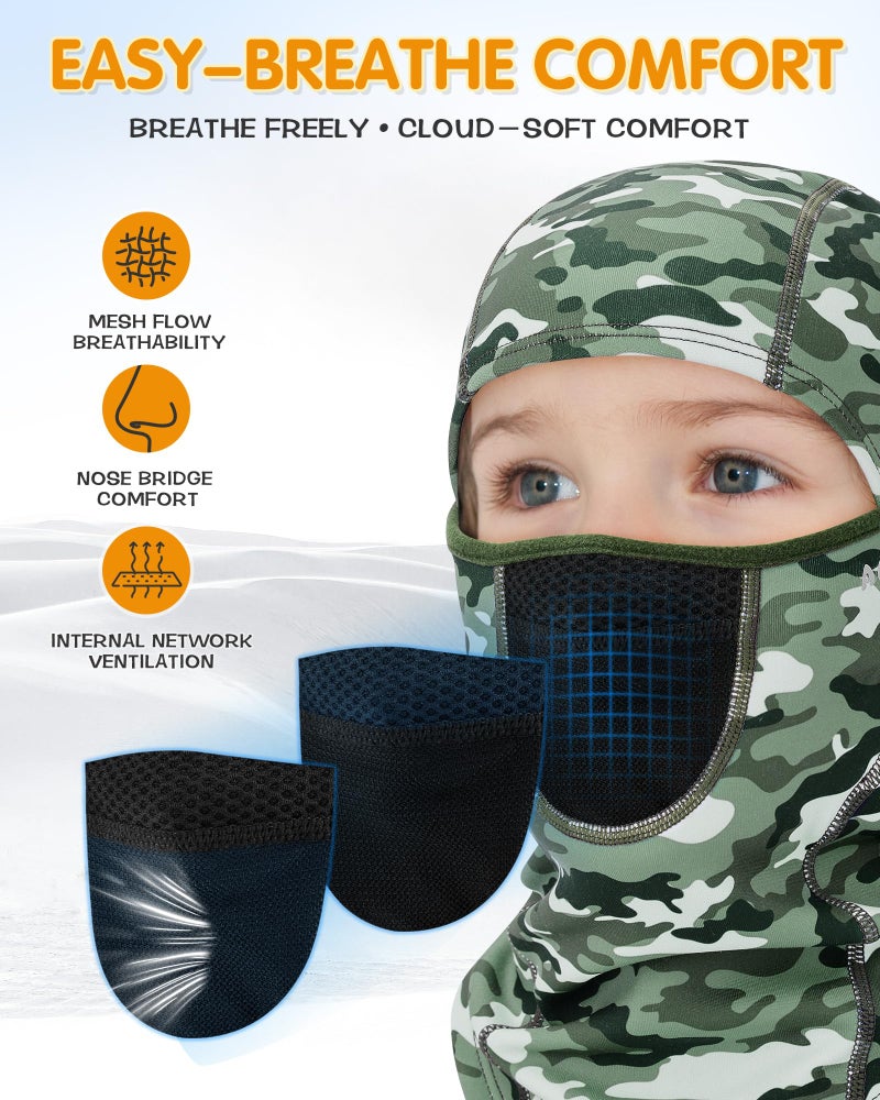 AOPREL Kids Balaclava Ski Mask with Breathable Holes, Windproof Fleece Full Face Mask for Cold Weather Boys Girls Green Camo - Image 3