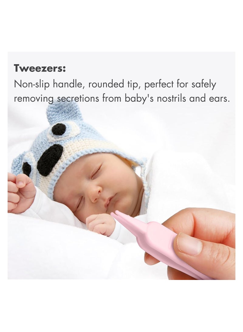 Baby First Care Set 4 Pcs High Quality Baby Nail Care Kit Newborn Baby Nail Scissors Nail Clipper Nail File with Baby Nose and Ear Cleaner (Pink x White)