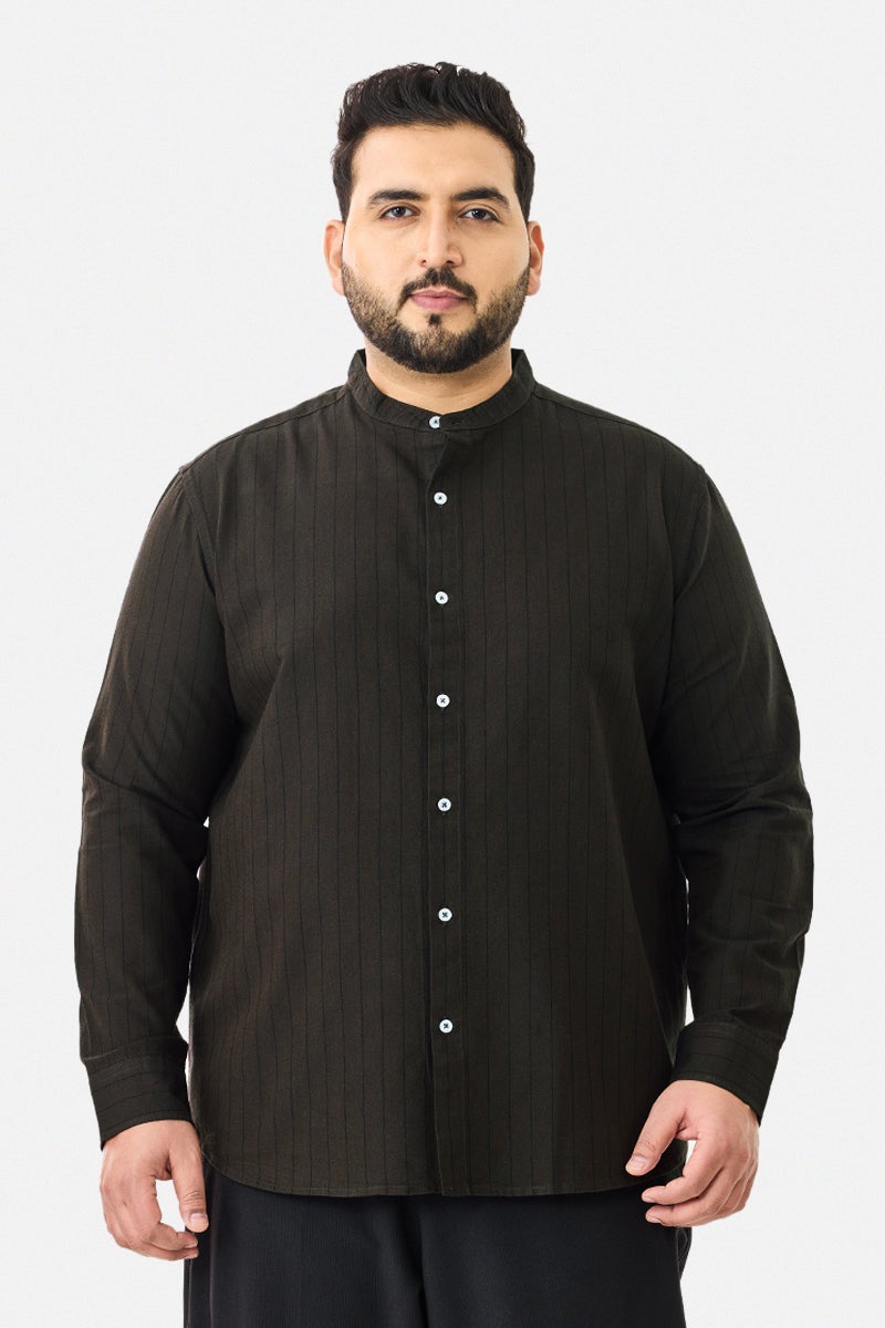 SNITCH 100% Cotton Mandarin Stripes Plus Size Shirt - Image 4