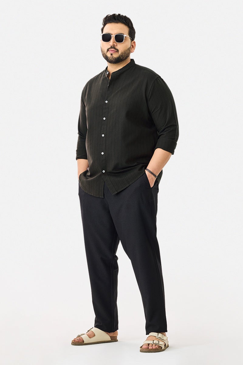 SNITCH 100% Cotton Mandarin Stripes Plus Size Shirt - Image 2