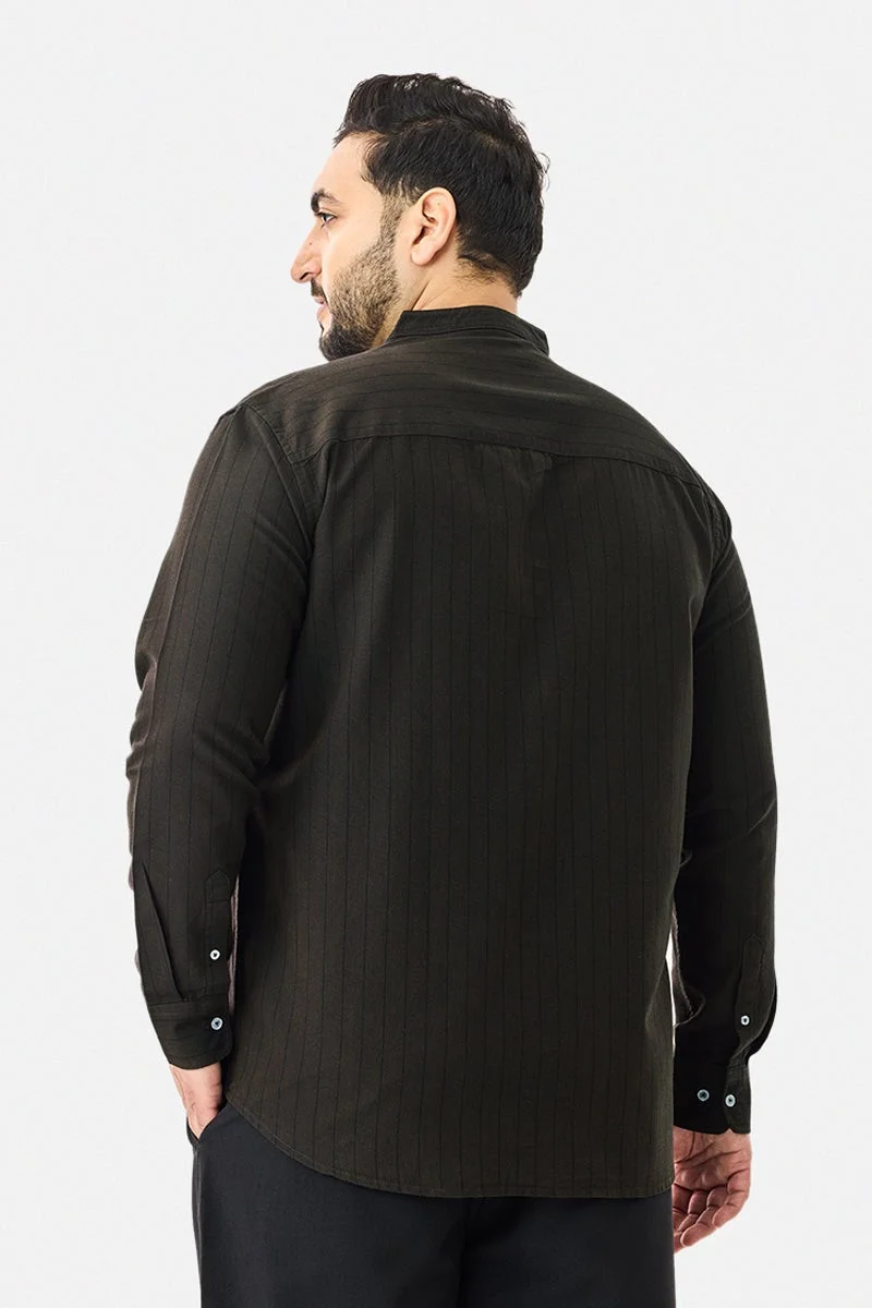 Snitch Brown 100% Cotton Mandarin Stripes Plus Size Shirt for Men | Best Price UAE