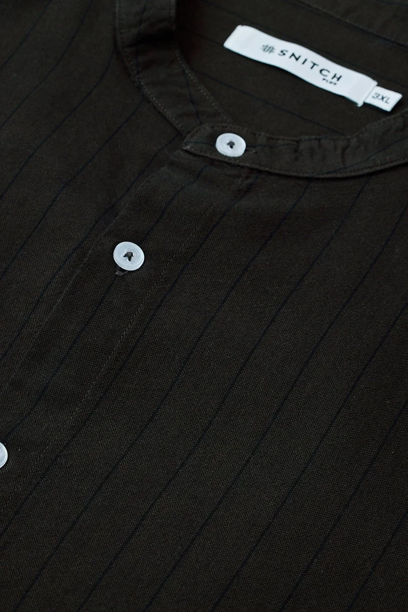 Snitch Brown 100% Cotton Mandarin Stripes Plus Size Shirt for Men | Best Price UAE