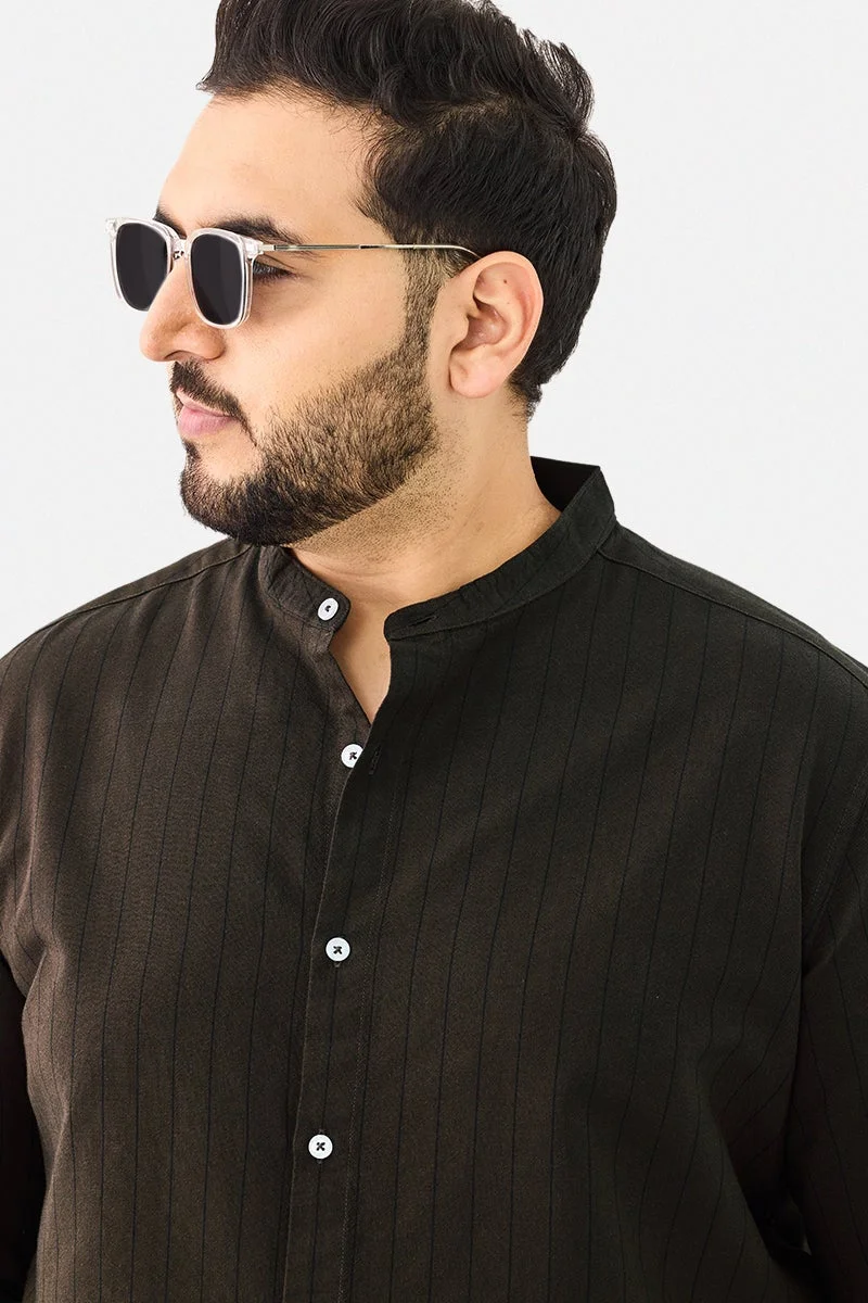 Snitch Brown 100% Cotton Mandarin Stripes Plus Size Shirt for Men | Best Price UAE