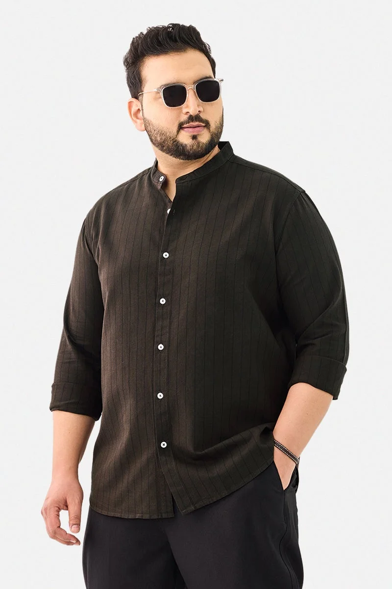 Snitch Brown 100% Cotton Mandarin Stripes Plus Size Shirt for Men | Best Price UAE