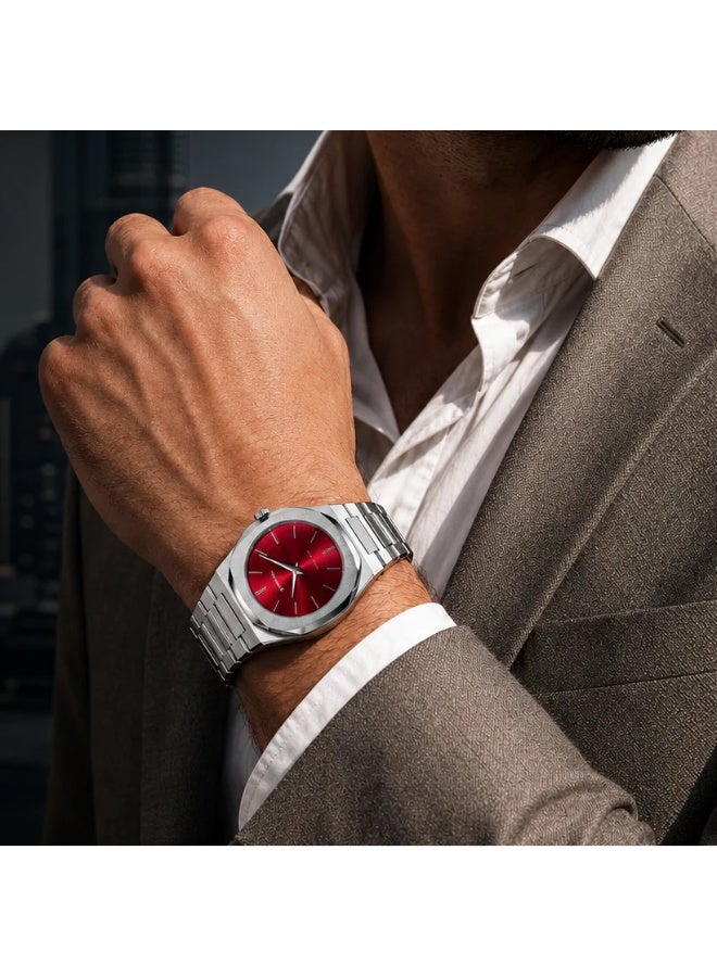 D1 MILANO D1 Men's UTBJ05 Ultra Thin Gem Collection Ruby Red 40mm Stainless Steel Strap Soleil Dial, red, (ruby red), Bracelet Type - Image 5