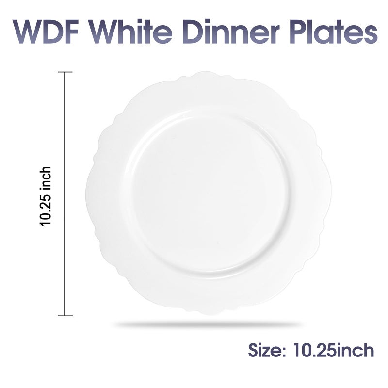 WDF 60pcs White Plastic Plates -10.25inch Baroque White Disposable Dinner Plates for Upscale Parties/Wedding - Image 2