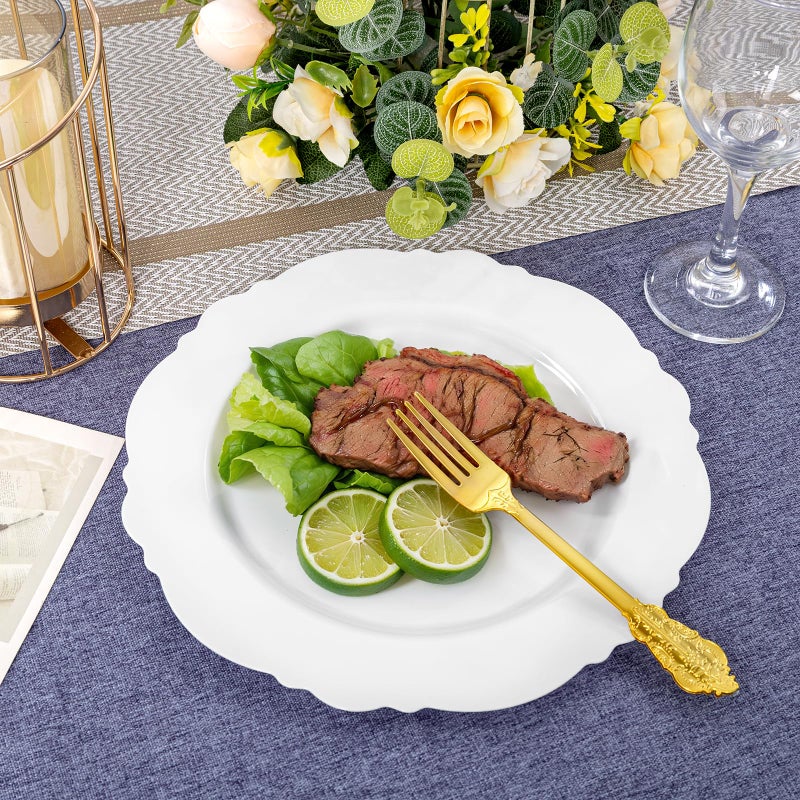 WDF 60pcs White Plastic Plates -10.25inch Baroque White Disposable Dinner Plates for Upscale Parties/Wedding - Image 3