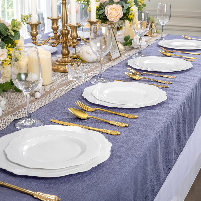 WDF 60pcs White Plastic Plates -10.25inch Baroque White Disposable Dinner Plates for Upscale Parties/Wedding - Image 5