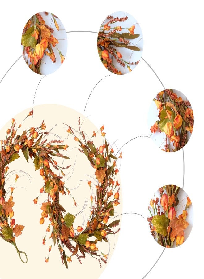 idyllic Fall Garland for Front Door, 82" Autumn Orange Maple Floral Wreath with Forsythia, Harvest Garland for Festival Thanksgiving Farmhouse Wall Home Decor - Image 2