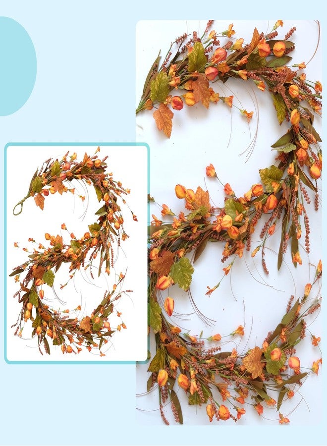 idyllic Fall Garland for Front Door, 82" Autumn Orange Maple Floral Wreath with Forsythia, Harvest Garland for Festival Thanksgiving Farmhouse Wall Home Decor - Image 4