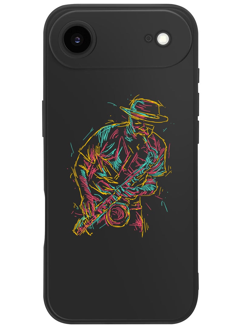 Theodor Protective Slim Fit Case Liquid Silicone Cover with Full Body Protection Anti-Scratch Shockproof Case For Apple iPhone 17 Air (Black) Abstract saxophone - Image 1