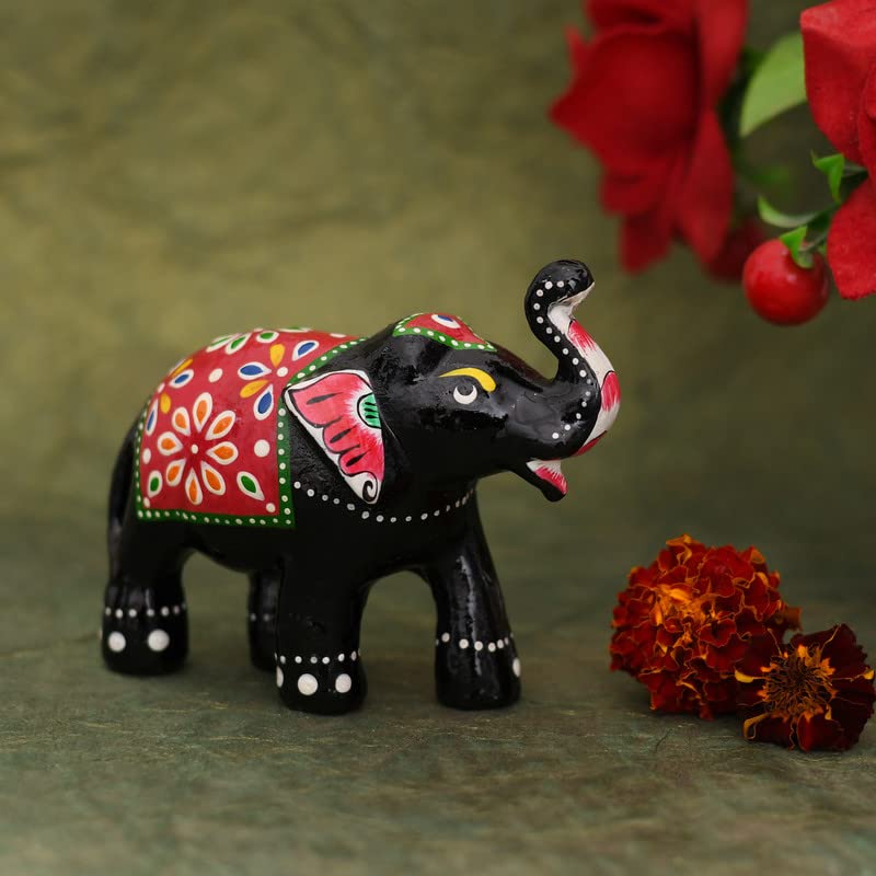 JAIPUR ACE Paper Mache Handmade Decorative Rajasthani Design Elephant Showpiece for Living Room Home Decor and Gift Purpose (Red & Black) - Image 4