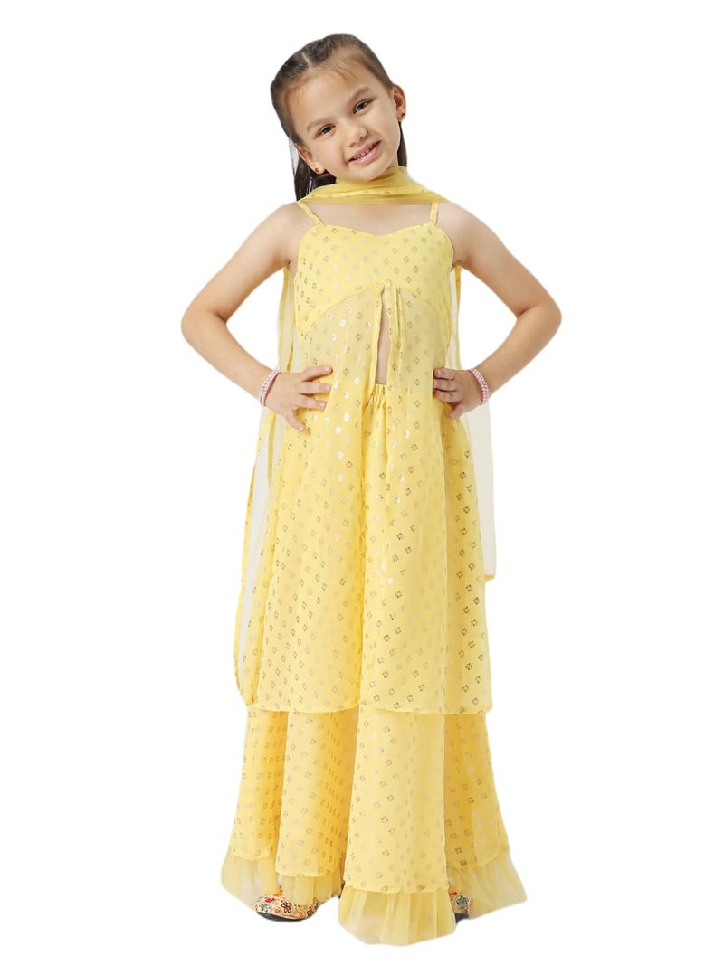 Nautinati Girls' Party Fusion Kurta Palazzo Combo - Image 1