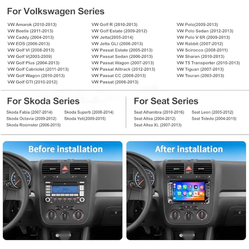 UNITOPSCI 2G+32G Wireless CarPlay Car Radio for VW Volkswagen Passat Seat Golf Jetta Tiguan Touran EOS Android Car Stereo 7 Inch Touchscreen Bluetooth GPS Android Auto WiFi FM/RDS SWC EQ+ USB Backup Camera - Image 2
