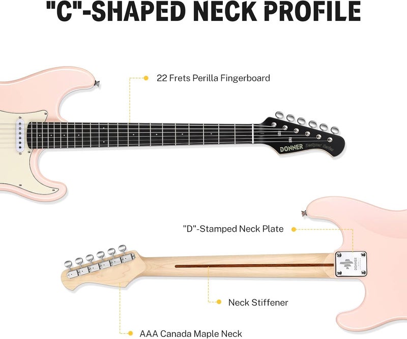 Donner 39 Inch Electric Guitar, Designer Series DST-200 Stylish Solid Body Electric Guitar with Gig Bag, Cable, and Strap - Image 5