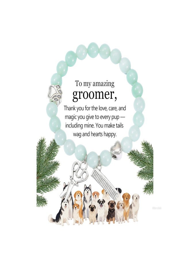 Unijew Dog Groomer Gifts for Women, Green Bead Bracelet with Shears & Comb Charms, Thank You Jewelry for Pet Groomers, Christmas & Birthday Appreciation Gift - Image 1