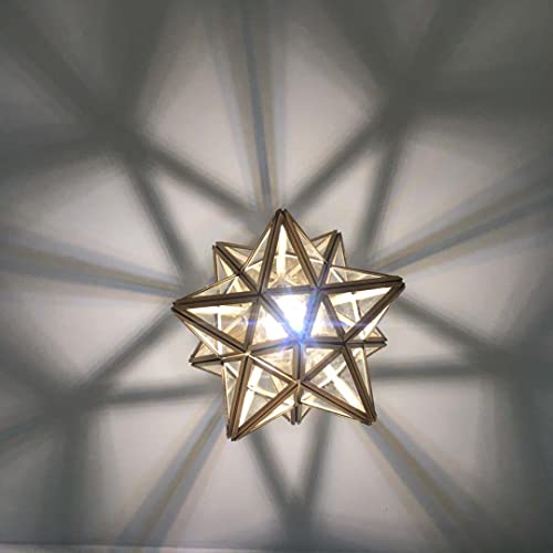 Bieye L10821 12-inch Moravian Star Tiffany Style Stained Glass Semi Flush Mount Ceiling Fixture, Suitable for Decorating Room (Clear Glass) - Image 4