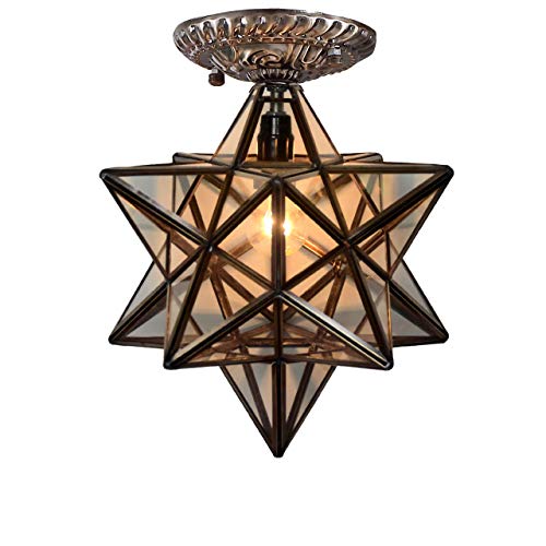 Bieye L10821 12-inch Moravian Star Tiffany Style Stained Glass Semi Flush Mount Ceiling Fixture, Suitable for Decorating Room (Clear Glass) - Image 1
