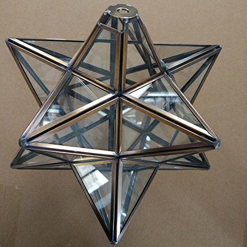 Bieye L10821 12-inch Moravian Star Tiffany Style Stained Glass Semi Flush Mount Ceiling Fixture, Suitable for Decorating Room (Clear Glass) - Image 5