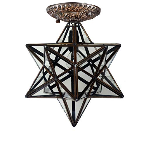 Bieye L10821 12-inch Moravian Star Tiffany Style Stained Glass Semi Flush Mount Ceiling Fixture, Suitable for Decorating Room (Clear Glass) - Image 2