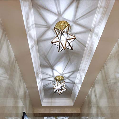 Bieye L10821 12-inch Moravian Star Tiffany Style Stained Glass Semi Flush Mount Ceiling Fixture, Suitable for Decorating Room (Clear Glass) - Image 3