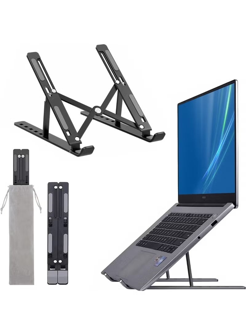 YoYoTech Universal Laptop Stand, Aluminum Alloy 6 Levels Height Adjustable Laptop Riser, Portable Ergonomic Desktop Holder Folding with Storage Bag - Image 1