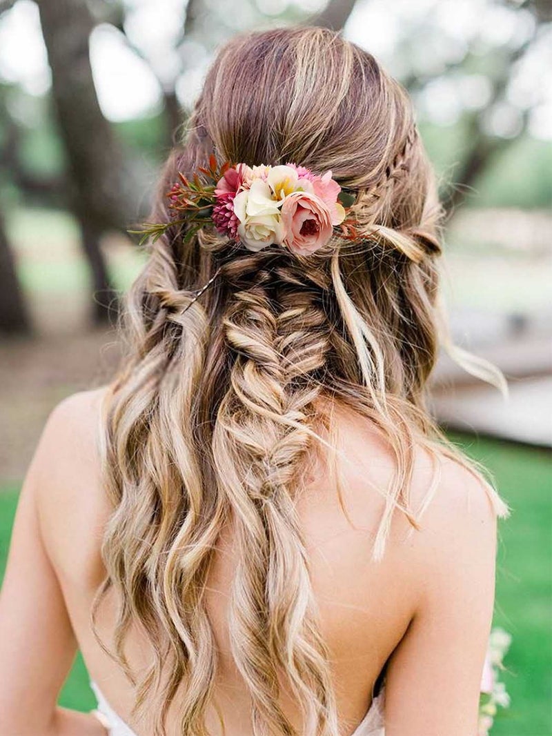 Latious Flower Bride Wedding Hair Comb White Floral Bridal Hair Clip Leaf Hair Piece Rose Hair Accessories for Women and Girls Pink