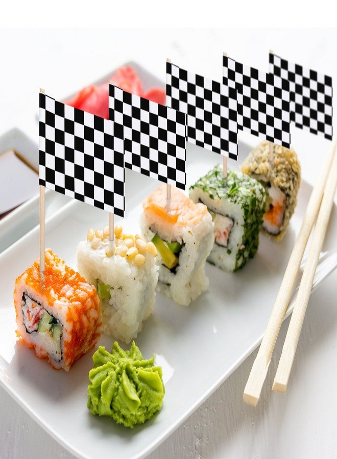 تيكيونايت مجموعة TecUnite المكونة من 100 قطعة من أغطية الكب كيك بنمط علم السباق، و100 قطعة من أعواد الأسنان بنمط علم السباق لتزيين الكيك (أسود وأبيض). - Image 4