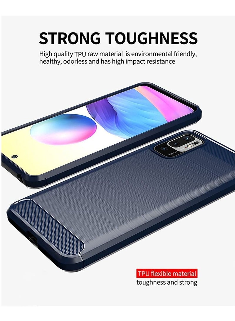 erorex - [1+2] For Xiaomi Poco M3 Pro 5G/Redmi Note 10 5G Case with 2 Tempered Glass Screen Protector, Soft TPU Bumper Flexible [Carbon Fiber Texture] Protective Cover for Redmi Note 10 5G (Blue) - Image 1