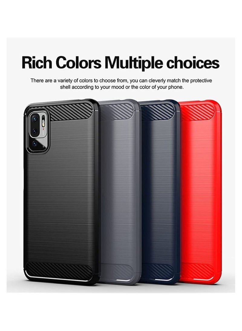 erorex - [1+2] For Xiaomi Poco M3 Pro 5G/Redmi Note 10 5G Case with 2 Tempered Glass Screen Protector, Soft TPU Bumper Flexible [Carbon Fiber Texture] Protective Cover for Redmi Note 10 5G (Blue) - Image 1